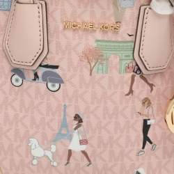 Pre Owned Michael Kors Mercer Medium Light Pink/Beige Signature Coated Canvas and Leather Tote