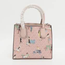Pre Owned Michael Kors Mercer Medium Light Pink/Beige Signature Coated Canvas and Leather Tote