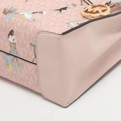 Pre Owned Michael Kors Mercer Medium Light Pink/Beige Signature Coated Canvas and Leather Tote