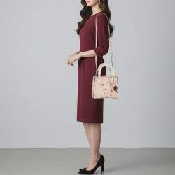 Pre Owned Michael Kors Mercer Medium Light Pink/Beige Signature Coated Canvas and Leather Tote