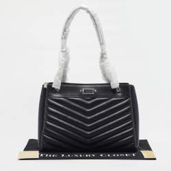 Pre Owned Michael Kors Whitney Medium Black Quilted Faux Leather Chain Tote