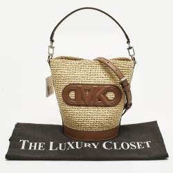 Pre Owned حقيبة دلو مايكل كورس تاونسند صغيرة كتان وجلدي بيج/بني