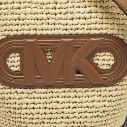 Pre Owned حقيبة دلو مايكل كورس تاونسند صغيرة كتان وجلدي بيج/بني