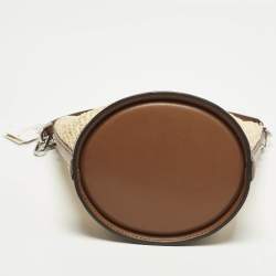 Pre Owned حقيبة دلو مايكل كورس تاونسند صغيرة كتان وجلدي بيج/بني