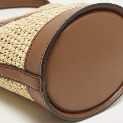 Pre Owned حقيبة دلو مايكل كورس تاونسند صغيرة كتان وجلدي بيج/ب ني