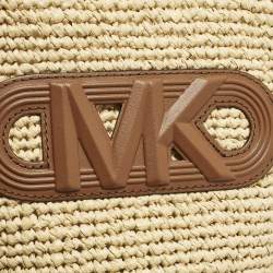 Pre Owned حقيبة دلو مايكل كورس تاونسند صغيرة كتان وجلدي بيج/بني