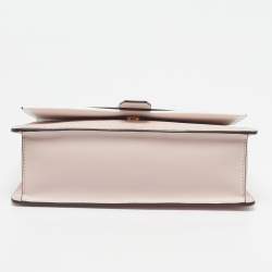 Pre Owned Michael Kors Greenwich Medium Pink/White Leather and Signature Coated Canvas Top Handle Bag