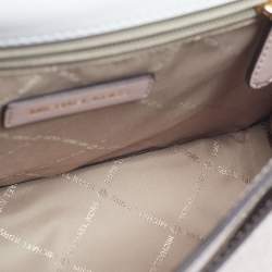 Pre Owned Michael Kors Greenwich Medium Pink/White Leather and Signature Coated Canvas Top Handle Bag