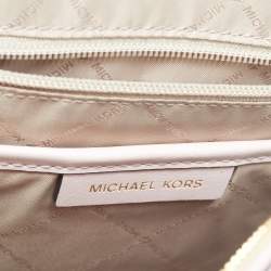 Pre Owned Michael Kors Jaycee Medium Pink/Dark Brown Signature Coated Canvas and Faux Leather Backpack