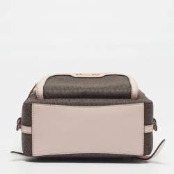 Pre Owned Michael Kors Jaycee Medium Pink/Dark Brown Signature Coated Canvas and Faux Leather Backpack