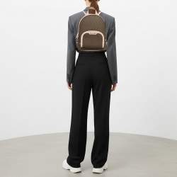 Pre Owned Michael Kors Jaycee Medium Pink/Dark Brown Signature Coated Canvas and Faux Leather Backpack