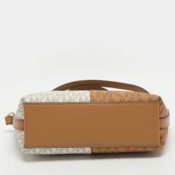 Pre Owned Michael Kors Jet Set Small Beige/Optic White Coated Signature Canvas Crossbody Bag