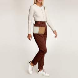 Pre Owned Michael Kors Jet Set Small Beige/Optic White Coated Signature Canvas Crossbody Bag