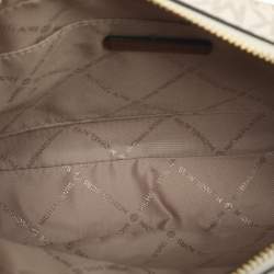 Pre Owned Michael Kors Jet Set EW Large White Signature Coated Canvas Crossbody Bag