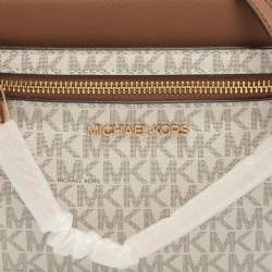 Pre Owned Michael Kors Jet Set EW Large White Signature Coated Canvas Crossbody Bag