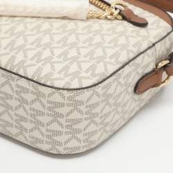 Pre Owned Michael Kors Jet Set EW Large White Signature Coated Canvas Crossbody Bag