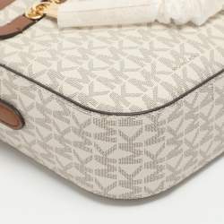 Pre Owned Michael Kors Jet Set EW Large White Signature Coated Canvas Crossbody Bag