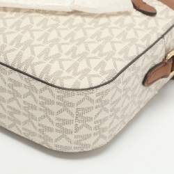 مملوكة مسبقًا Michael Kors Jet Set EW Large White/Brown Signature Canvas and Leather Crossbody Bag