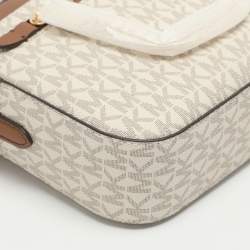 مملوكة مسبقًا Michael Kors Jet Set EW Large White/Brown Signature Canvas and Leather Crossbody Bag