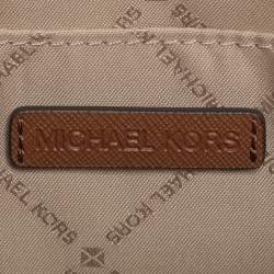 مملوكة مسبقًا Michael Kors Jet Set EW Large White/Brown Signature Canvas and Leather Crossbody Bag