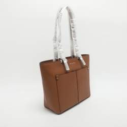 Pre Owned Michael Kors Jet Set Travel Medium Brown Double Pocket Tote