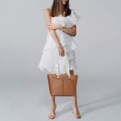 Pre Owned Michael Kors Jet Set Travel Medium Brown Double Pocket Tote