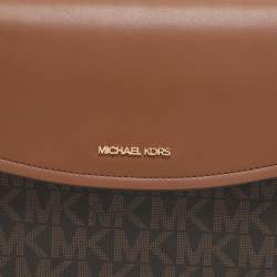 Pre Owned Michael Kors Ida Brown Signature Coated Canvas and Leather Shoulder Bag