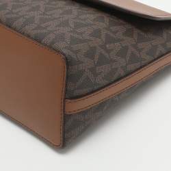 Pre Owned Michael Kors Ida Brown Signature Coated Canvas and Leather Shoulder Bag