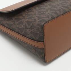 Pre Owned Michael Kors Ida Brown Signature Coated Canvas and Leather Shoulder Bag