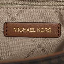 Pre Owned Michael Kors Ida Brown Signature Coated Canvas and Leather Shoulder Bag
