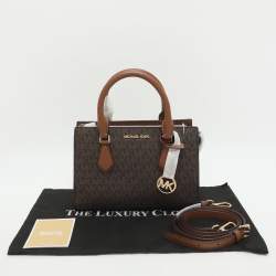 Pre Owned Michael Kors Sheila Small Brown Signautre Coated Canvas and Leather Satchel