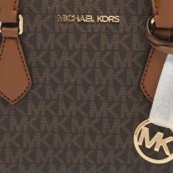 Pre Owned Michael Kors Sheila Small Brown Signautre Coated Canvas and Leather Satchel