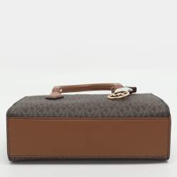 Pre Owned Michael Kors Sheila Small Brown Signautre Coated Canvas and Leather Satchel