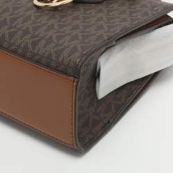 Pre Owned Michael Kors Sheila Small Brown Signautre Coated Canvas and Leather Satchel