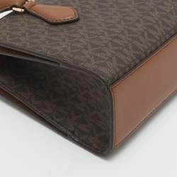 Pre Owned Michael Kors Sheila Small Brown Signautre Coated Canvas and Leather Satchel