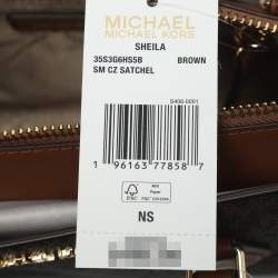 Pre Owned Michael Kors Sheila Small Brown Signautre Coated Canvas and Leather Satchel