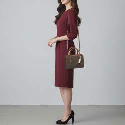 Pre Owned Michael Kors Sheila Small Brown Signautre Coated Canvas and Leather Satchel