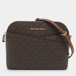 مملوكة مسبقًا Michael Kors Jet Set Travel Medium Brown Signature Coated Canvas Crossbody Bag