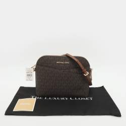 مملوكة مسبقًا Michael Kors Jet Set Travel Medium Brown Signature Coated Canvas Crossbody Bag