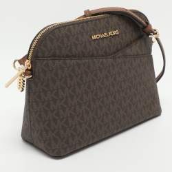 مملوكة مسبقًا Michael Kors Jet Set Travel Medium Brown Signature Coated Canvas Crossbody Bag