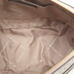 Pre Owned Michael Kors Jet Set Travel Medium White/Blush Pink Signature Coated Canvas Crossbody Bag