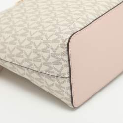 Pre Owned Michael Kors Jet Set Travel Medium White/Blush Pink Signature Coated Canvas Crossbody Bag