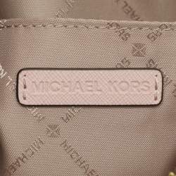 Pre Owned Michael Kors Jet Set Travel Medium White/Blush Pink Signature Coated Canvas Crossbody Bag