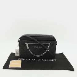 Pre Owned حقيبة كروس مايكل كورس جت ست قماش أسود كبير بشعار وجلد