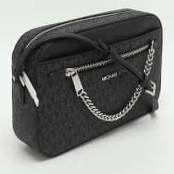 Pre Owned حقيبة كروس مايكل كورس جت ست قماش أسود كبير بشعار وجلد