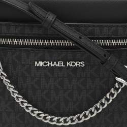 Pre Owned حقيبة كروس مايكل كورس جت ست قماش أسود كبير بشعار وجلد