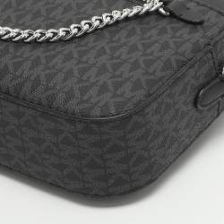 Pre Owned حقيبة كروس مايكل كورس جت ست قماش أسود كبير بشعار وجلد