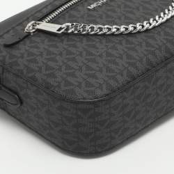 Pre Owned حقيبة كروس مايكل كورس جت ست قماش أسود كبير بشعار وجلد