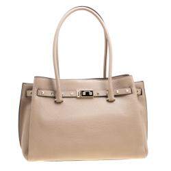 Pre Owned Michael Kors Beige Pebbled Leather Large Addison Tote