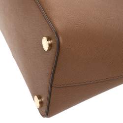 Pre Owned Michael Kors Brown Saffiano Leather Large Emmy Dome Satchel